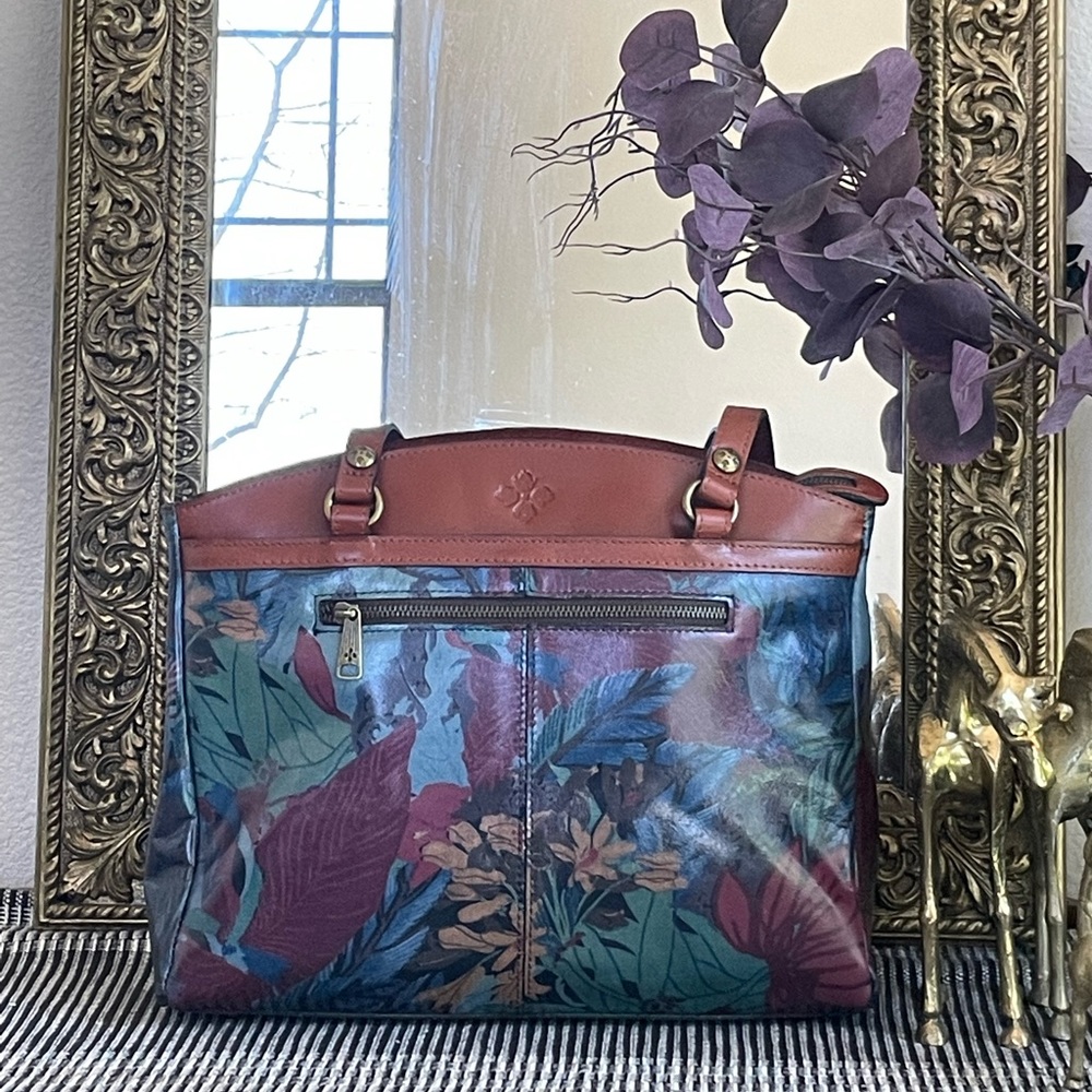 Patricia Nash Poppy Tote Blue Forest | Tropical Luxe Artsy Eclectic Dark Floral - Picture 6 of 16